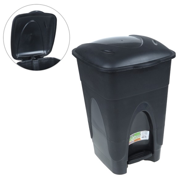 LIXEIRA 65L C/ PEDAL PRETA UN. INJEPLASTEC