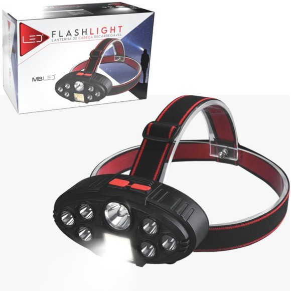 LANTERNA DE CABECA RECARREGAVEL 7 LEDS 13W 4.2V UN. MB TECH