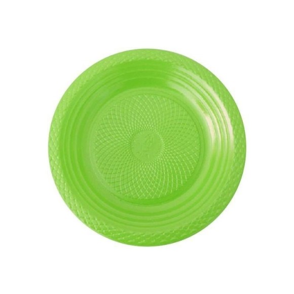 PRATO PLASTICO RASO 15CM C/10PCS VERDE NEON UN. FORFEST