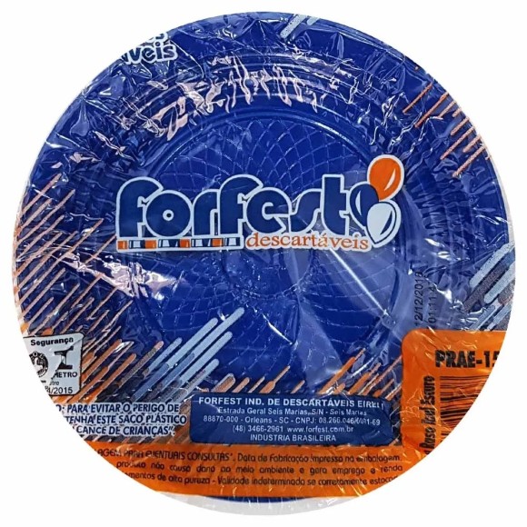 PRATO DESCARTÁVEL RASO 15CM C/10PCS AZUL ESCURO UN. FORFEST