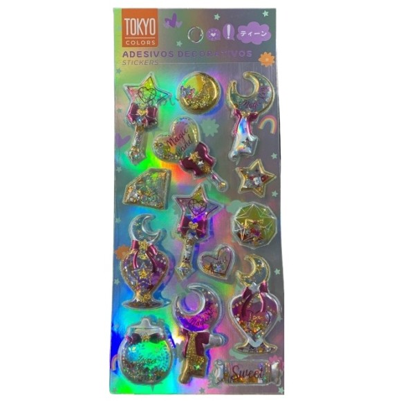 ADESIVOS DECORATIVOS C/14PCS EM POLICLORETO DE VINILA UN. MULTIART