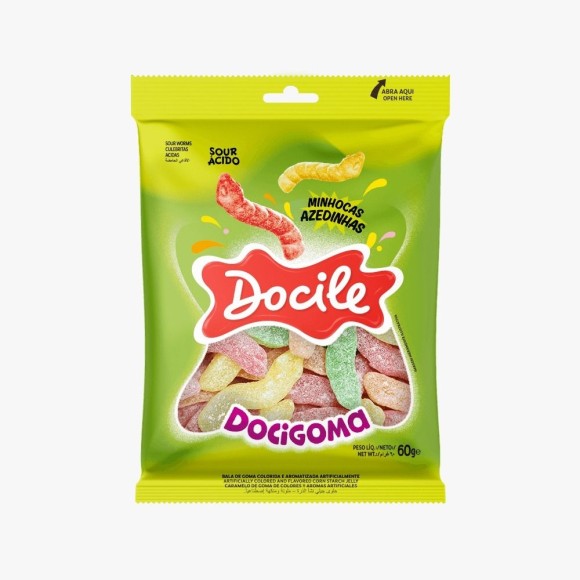 BALA DE GOMA DOCIGOMA MINHOCAS AZEDINHAS 145G UN. DOCILE