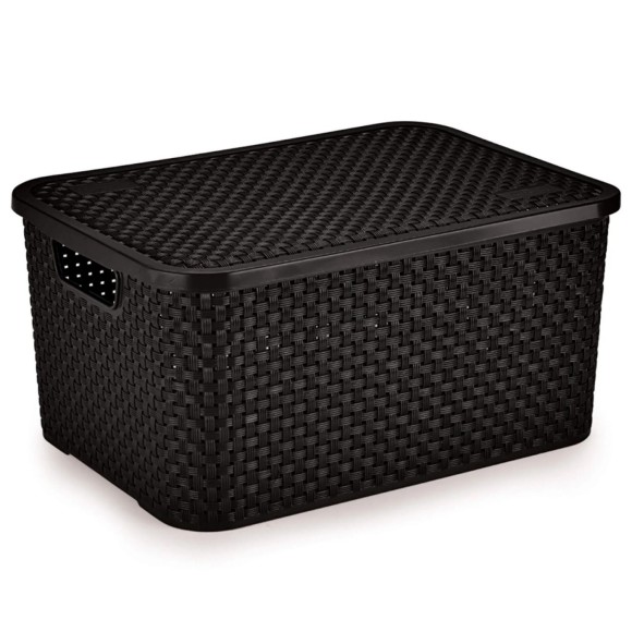 CESTO ECO ORGANIZADOR RATTAN GRANDE C/TAMPA 16L 28X19X39CM