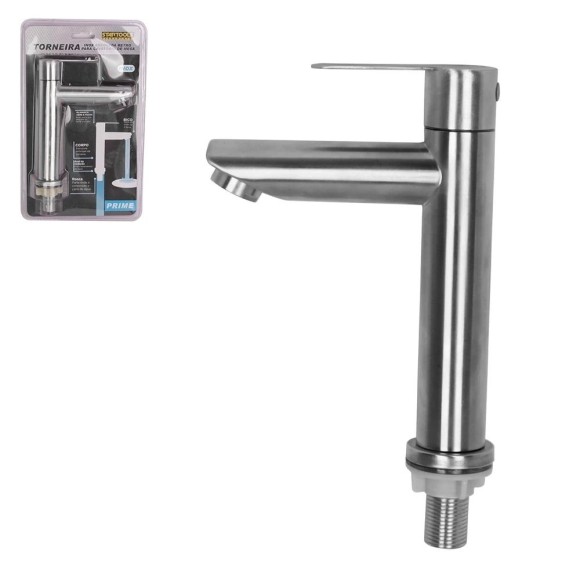 TORNEIRA, DE MESA, LAVATORIO, INOX, ESCOVADA, RETRO
