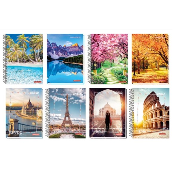 CADERNO ESPIRAL 1/4 96F PAISSAGEM/WORLD CAPA DURA