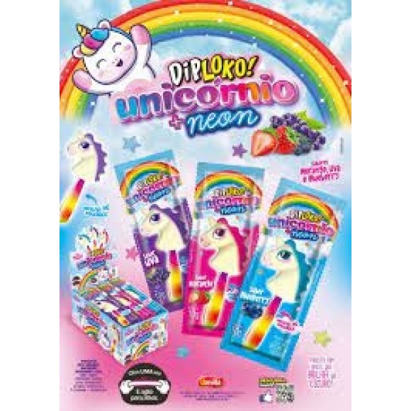 PIRULITO DIPLOKO NEON UNICORNIO CX C/30 UNDS 300G SABOR FRUTAS SORTIDAS DANILLA