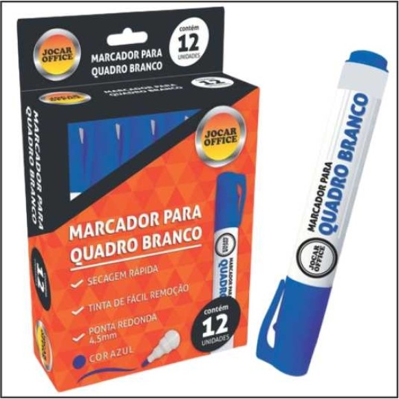 MARCADOR P/QUADRO BRANCO COR AZUL CX C/12PCS UN. 