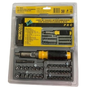 JOGO DE CHAVES INTERCAMBIAVEIS COM SOQUETES/CANHAO E BITS 41PCS C/ MALETA UN.