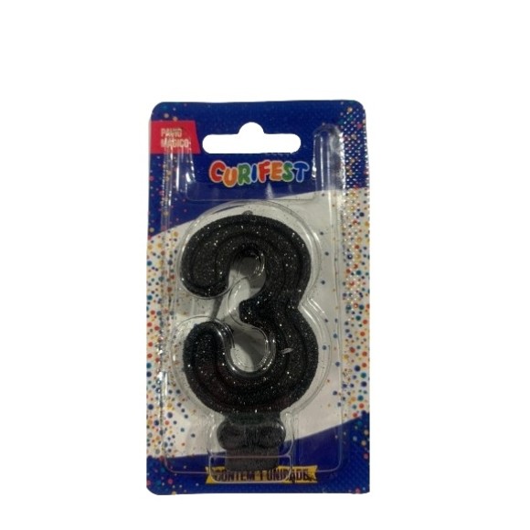VELA SUPER NUMERO SIMPLES PRETO N 3 - (1733) UN. CURIFEST