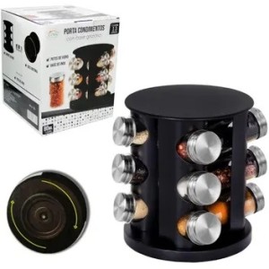 PORTA CONDIMENTOS DE VIDRO 80ML COM BASE GIRATORIA 13 PEÇAS UN. FU XING