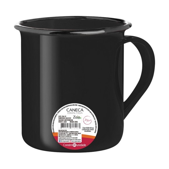 CANECA ESMALTADA PRETA 350ML UN. ZEIN