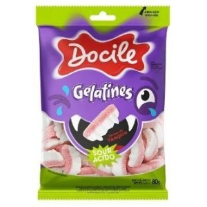 BALA DE GELATINA GELATINES DENTE DE VAMPIRO ACIDO 80G UN. DOCILE