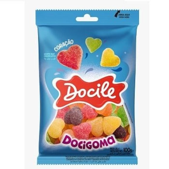 BALA DE GOMA DOCIGOMA CORACAO SORTIDO 160G UN. DOCILE