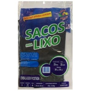 SACO DE LIXO PRETO 15LTS C/10 PCS 39X58CM UN.