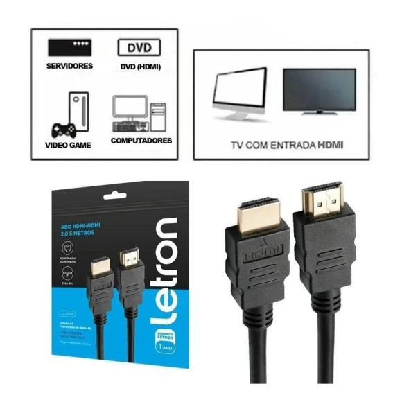 CABO HDMI-HDMI 2.0 5 METROS 4K ULTRA HD MACHO-MACHO PONTA OURO PRETO UN.