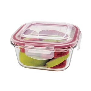 POTE DE VIDRO 520ML HERMETICO QUADRADO VERMELHO UN.