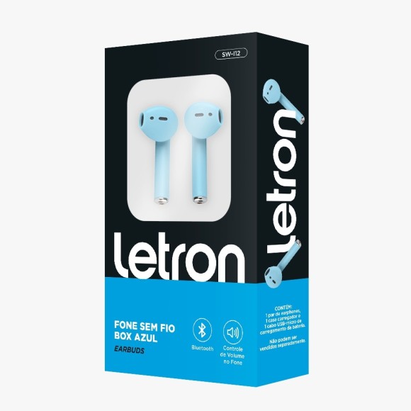 FONE SEM FIO BOX AZUL EARBUDS BLUETOOTH LETRON UN.