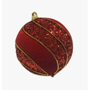 BOLA 8CM DE NATAL VERMELHA VELUDO UN. MULTIART
