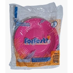 PRATO PLASTICO RASO 15CM C/10PCS PINK UN. FORFEST